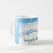 An einem Thread hängen Kaffeetasse (Vorderseite Links)