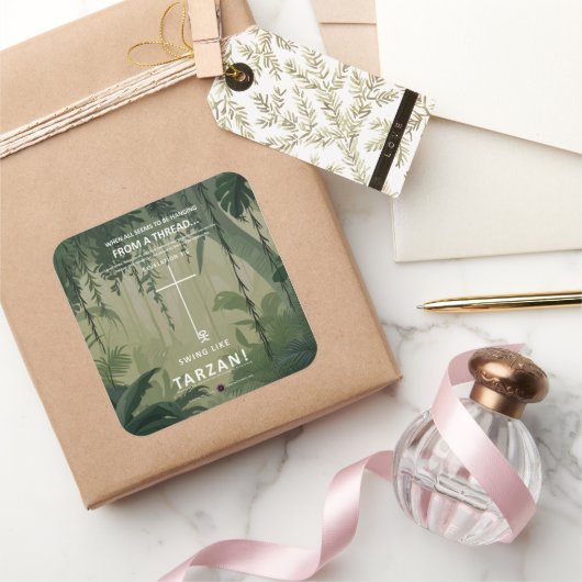 An einem Thread hängen Quadratischer Aufkleber (Schenken)