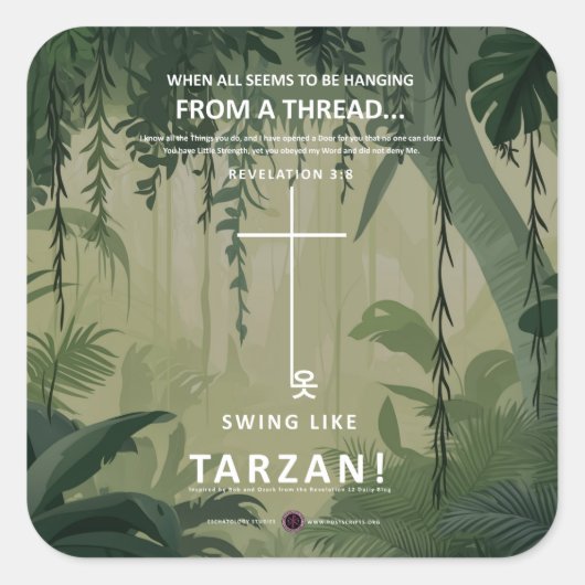 An einem Thread hängen Quadratischer Aufkleber (Vorderseite)