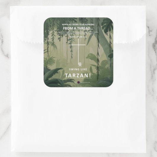 An einem Thread hängen Quadratischer Aufkleber (Tasche)