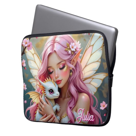 An Elegant Fairy and her Baby Dragon Personalized Laptopschutzhülle (Vorderseite Links)