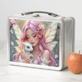 An Elegant Fairy and her Baby Dragon Personalized Metall Brotdose (Beispiel)