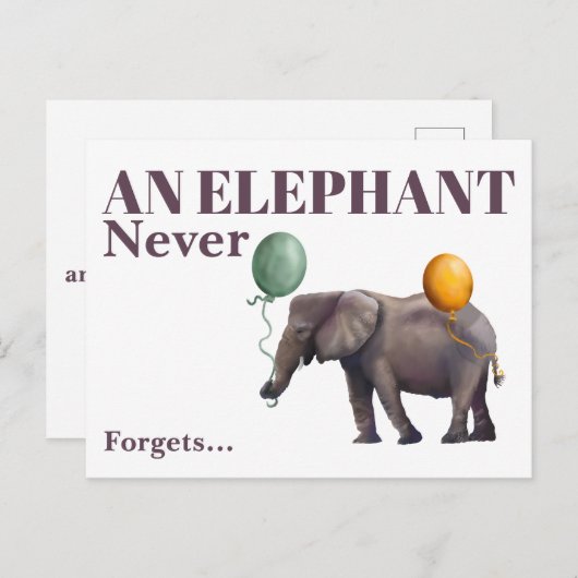 An Elephant Never Forgets Postcard Postkarte (Vorne/Hinten)