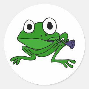 AN- Funny Frog Playing Clarinet Runder Aufkleber