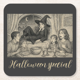 An Halloween heißen wir die Hexen willkommen! Rechteckiger Pappuntersetzer