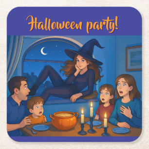 An Halloween heißen wir die Hexen willkommen! Rechteckiger Pappuntersetzer