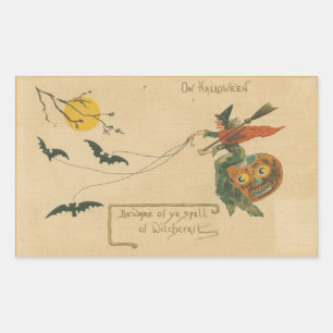 An Halloween Vorsicht vor Hexerei Vintage Rechteckiger Aufkleber
