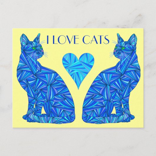 An I Liebe Cats Blue Abstrakt Sitting Cat Postkart Postkarte (Vorderseite)