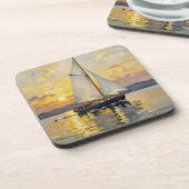 An Impasto Illustration of a Sailboat at Sunset Getränkeuntersetzer (Linke Seite)