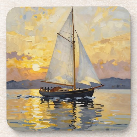 An Impasto Illustration of a Sailboat at Sunset Getränkeuntersetzer (Vorderseite)