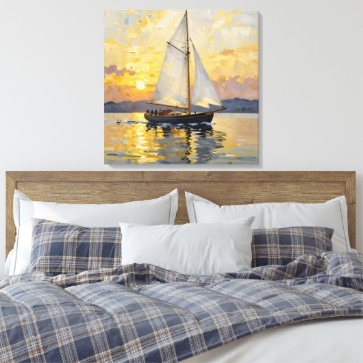 An Impasto Illustration of a Sailboat at Sunset Leinwanddruck (Insitu (Schlafzimmer))