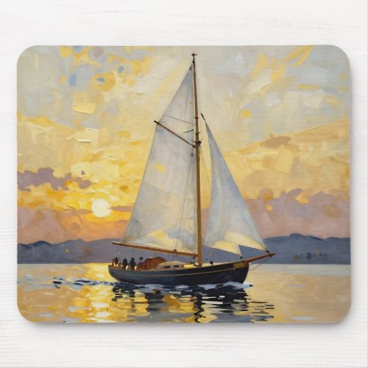 An Impasto Illustration of a Sailboat at Sunset Mousepad (Vorne)