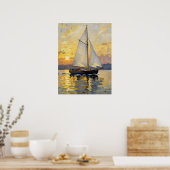 An Impasto Illustration of a Sailboat at Sunset Poster (Küche)