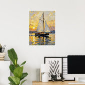 An Impasto Illustration of a Sailboat at Sunset Poster (Heimbüro)
