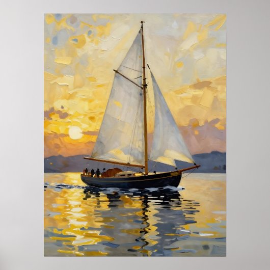 An Impasto Illustration of a Sailboat at Sunset Poster (Vorne)