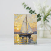 An Impasto Illustration of a Sailboat at Sunset Postkarte (Stehend Vorderseite)