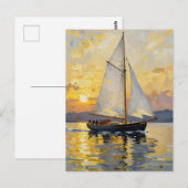 An Impasto Illustration of a Sailboat at Sunset Postkarte (Vorne/Hinten)