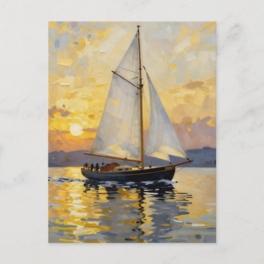 An Impasto Illustration of a Sailboat at Sunset Postkarte (Vorderseite)