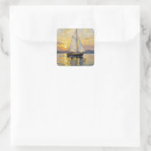 An Impasto Illustration of a Sailboat at Sunset Quadratischer Aufkleber (Tasche)