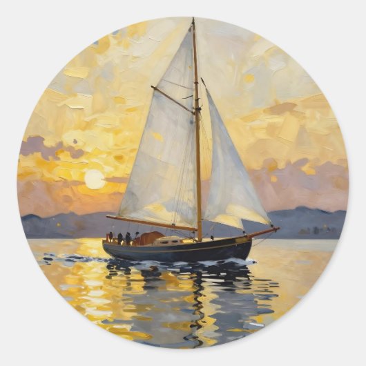 An Impasto Illustration of a Sailboat at Sunset Runder Aufkleber (Vorderseite)
