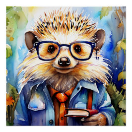 an intelligent watercolor Hedgehog Poster