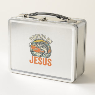 An Jesus Aufgehängt Vintage-Bassfischen Glaube Metall Brotdose