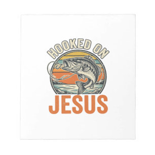 An Jesus Aufgehängt Vintage-Bassfischen Glaube Notizblock