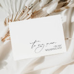"An meine Mutter am Hochzeitstag"-Nachricht<br><div class="desc">Feiern Sie Ihren besonderen Tag mit einer herzlichen Botschaft an Ihre Mutter mit dieser eleganten Karte mit wunderschöner Kalligrafie. Mit "To My Mum On Wedding Day" in elegantem Drehbuch, ist diese Karte ideal, um Ihre Liebe und Dankbarkeit zu äußern. Das zeitlose Design und das hochwertige Papier machen es zu einem...</div>