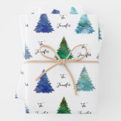 An: Name Cursive farbenfrohe Weihnachtsbäume Geschenkpapier Set (Beispiel)