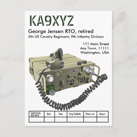 AN/PRC-77 Militärische tragbare Transceiver QSL Po Postkarte (Vorderseite)
