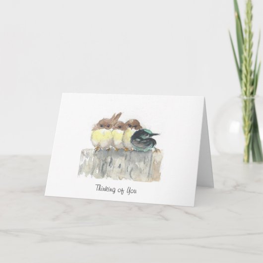 An Sie denken - vier kleine Vögel, 1 steht heraus Karte (Vorderseite)