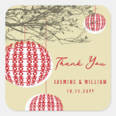 An Zweigen doppeltes Glück mit roten Signalleuchte Quadratischer Aufkleber (Vorderseite)