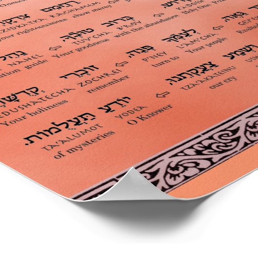 Ana b"Koach ~ Hebräisch ~ Englisch ~ Transliterati Poster (Ecke)