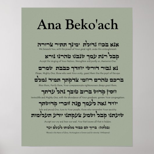 Ana Beko'ach - 42 Buchstaben Name Gottes Poster (Vorne)