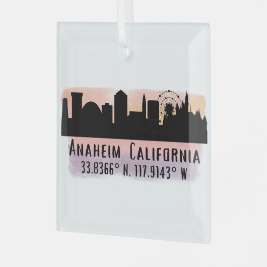 Anaheim Skyline Latitude und Länge Ornament Aus Glas (Vorderseite links)