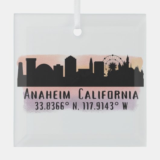 Anaheim Skyline Latitude und Länge Ornament Aus Glas (Vorderseite)