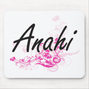 Anahi künstlerischer Namensentwurf mit Blumen Mousepad