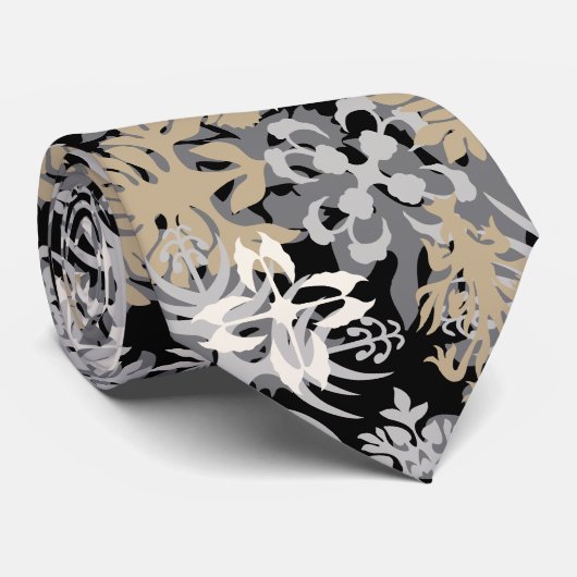 Anahola Bay Hawaii Abstraktes Floral Black Krawatte (Gerollt)