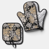 Anahola Bay Hawaiian Abstrakt Floral Neutral Ofenhandschuh & Topflappen-Set (Vorderseite/Rückseite)