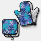 Anahola Bay Hawaiianische Abstrakte Flora Lila Ofenhandschuh & Topflappen-Set (Vorderseite/Rückseite)