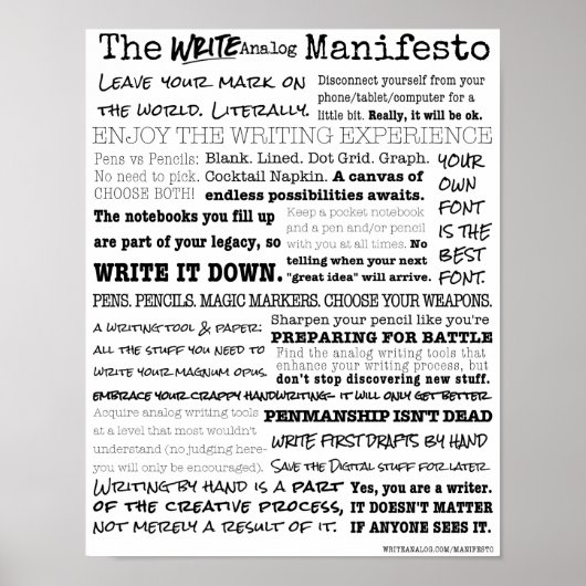 Analog Manifesto schreiben Poster (Vorne)