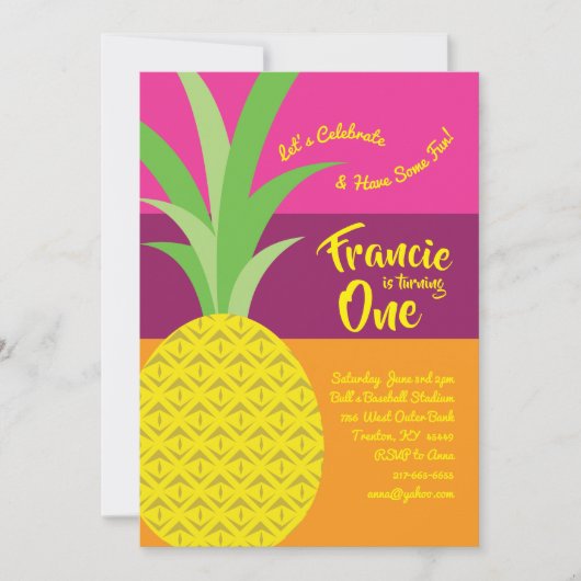 Ananas 1. Geburtstag Niedliche Einladungen (Vorderseite)