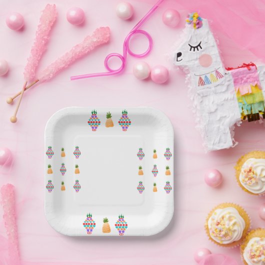 Ananas, 7" quadratische Papierplatte Pappteller (Party)