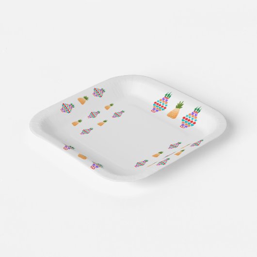 Ananas, 7" quadratische Papierplatte Pappteller (Gewinkelt)