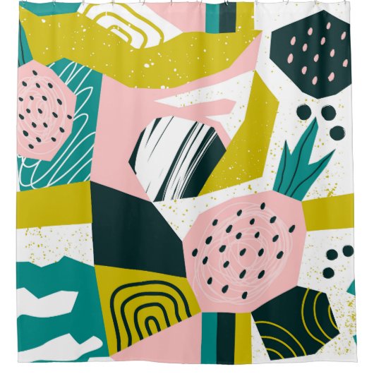 Ananas Abstrakt: farbenfrohe nahtlose Patchwork Duschvorhang (Vorderseite)