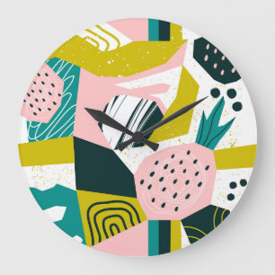 Ananas Abstrakt: farbenfrohe nahtlose Patchwork Große Wanduhr