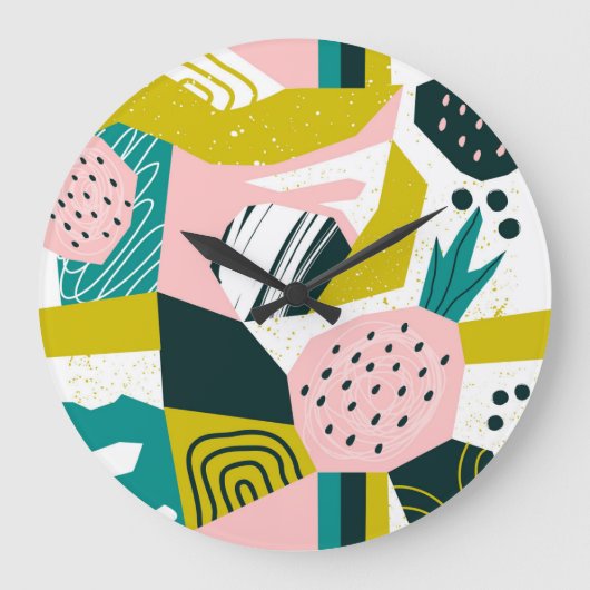 Ananas Abstrakt: farbenfrohe nahtlose Patchwork Große Wanduhr (Vorderseite)