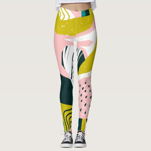 Ananas Abstrakt: farbenfrohe nahtlose Patchwork Leggings (Vorderseite)