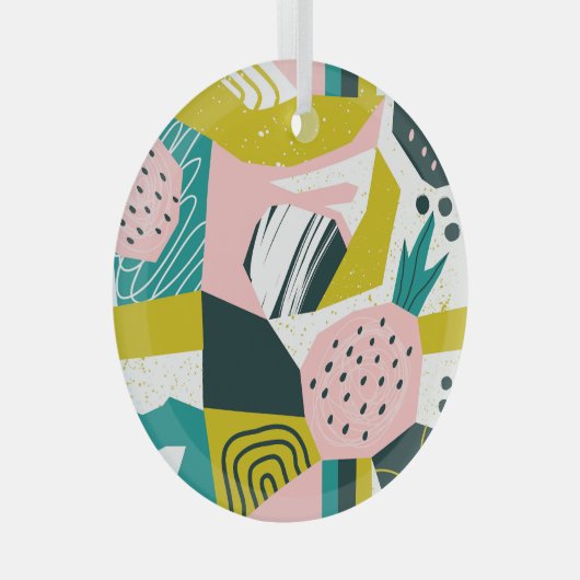 Ananas Abstrakt: farbenfrohe nahtlose Patchwork Ornament Aus Glas (Vorderseite Rechts)