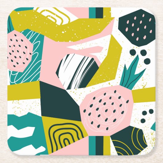 Ananas Abstrakt: farbenfrohe nahtlose Patchwork Rechteckiger Pappuntersetzer (Vorderseite)